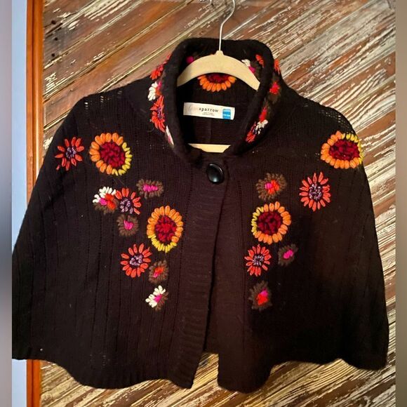Sparrow hand stitched cape sweater. Vintage Anthropologie! HARD TO FIND - Picture 1 of 6